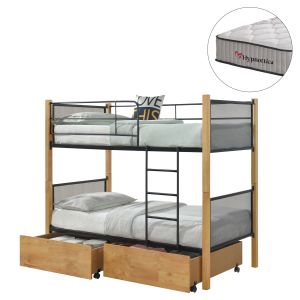 Двуетажно легло с чекмеджета и матраци Rayven HM10749.06 дърво, цвят бук, метал - за размери 90X190СМ.