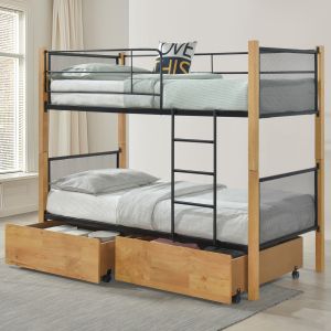Двуетажно легло с чекмеджета и матраци Rayven HM10749.06 дърво, цвят бук, метал - за размери 90X190СМ.