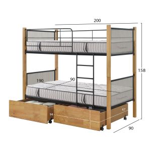 Двуетажно легло с чекмеджета и матраци Rayven HM10749.06 дърво, цвят бук, метал - за размери 90X190СМ.