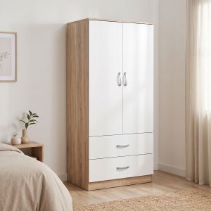 Двукрилен гардероб с 2 чекмеджета Alvia бял със сонома 80x51.5x180см