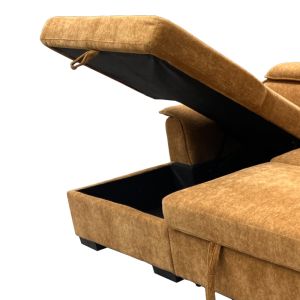 Десен ъглов разтегателен диван Lemance camel плат 255x168x82см