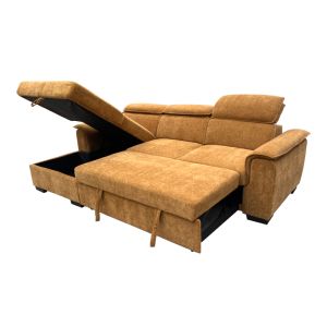 Десен ъглов разтегателен диван Lemance camel плат 255x168x82см