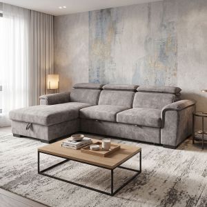 Десен ъглов разтегателен диван Lemance сив плат 255x168x82см