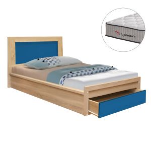 Детско легло с чекмедже PLAYROOM HM10752.01, меламин в цвят сонома/синьо, с матрак 90x190 см
