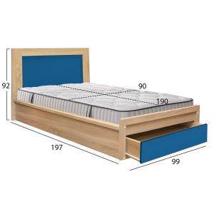 Детско легло с чекмедже PLAYROOM HM10752.01, меламин в цвят сонома/синьо, с матрак 90x190 см