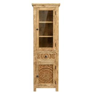 Дървена витрина с дърворезба, една стъклена врата и шкаф 50x40x180 см