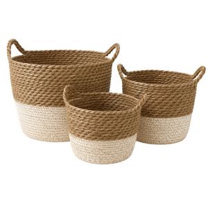 Комплект от 3 двуцветни плетени кошници Ø34x28, 26x24, 22x20 см