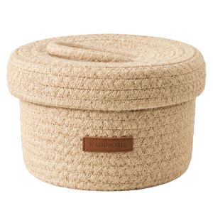 Кремава малка кошница от въже с капак Ø17x10 см