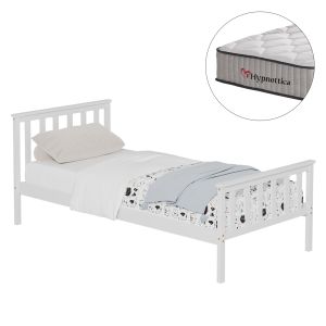 Легло с матрак Gimly HM10751.02 борова дървесина в бял цвят за матрак 90X190СМ