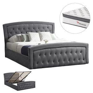 Легло с матрак и ракла ODELIA HM10806.01, сиво кадифе, за матрак 160x200 см