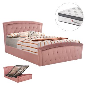 Легло с матрак и ракла ODELIA HM10806.02, кадифе в цвят пепел от рози, за матрак 160x200 см