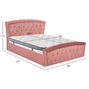 Легло с матрак и ракла ODELIA HM10806.02, кадифе в цвят пепел от рози, за матрак 160x200 см