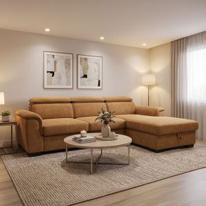 Ляв ъглов разтегателен диван Lemance camel плат 255x168x82см
