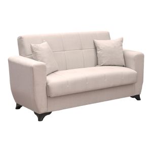 Разтегателен диван Modesto с място за съхранение, бежов плат, 155x84x83см