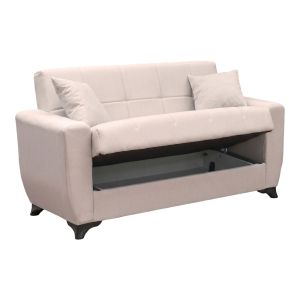 Разтегателен диван Modesto с място за съхранение, бежов плат, 155x84x83см