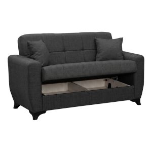 Разтегателен диван Modesto с място за съхранение, сив, плат, 155x84x83см