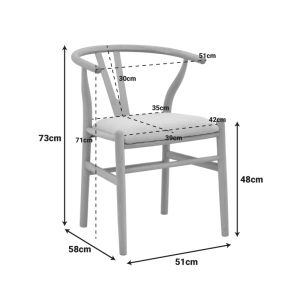 Стол Wishbone, каучуково дърво-плат, в естествен бежов цвят, 51x58x73см