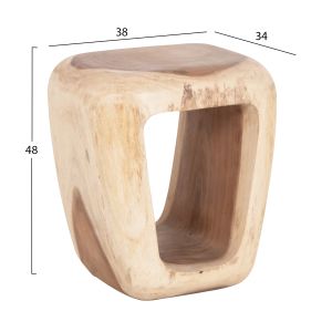 Табуретка Dens HM18451, дървесина Suar, натурален цвят, размери 38X34X48ВСМ.