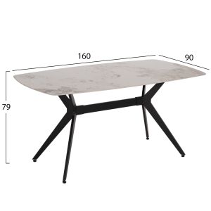 Трапезарна маса Aika HM18421 керамичен плот в цвят бял/златист мрамор 160X90X79ВСМ.