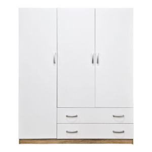 Трикрилен гардероб с 2 чекмеджета Alvia бял със сонома 150x51x180см