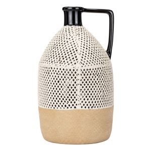 Черно-бяла керамична ваза с дръжка Ø21x34 см