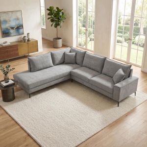 Ъглов десен диван Zenqua сив плат 291x233x90см