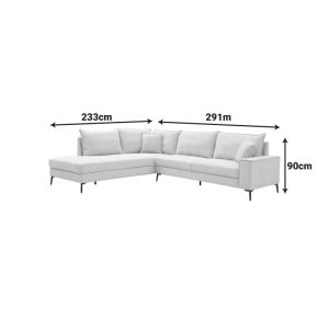 Ъглов десен диван Zenqua сив плат 291x233x90см