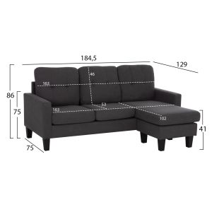 Ъглов диван с обръщаш се ъгъл Meggy HM3297.11 сив плат 184.5X75-129X86ВСМ.