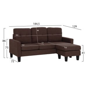 Ъглов диван с обръщаш се ъгъл Meggy HM3297.12 кафяв плат 184.5X129X86ВСМ.