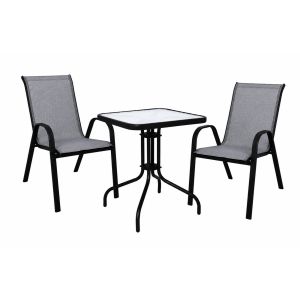 Rio Garden - Градински комплект: маса + 2 фотьойла, черно боядисан метал, сив текстилен