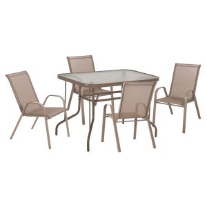 Градински комплект Adam HM10897.04 маса 110X60СМ и 4 фотоса - цвят шампанско