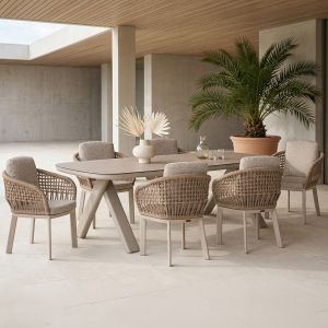 Градински комплект с 6 места Ladris SM10844.02 алуминиеви въжени въжеви в бежови/слонов слон