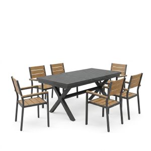 Комплект Dagyn Breze 7 части антрацит алуминий с естествен абажур 180-240x90x76см