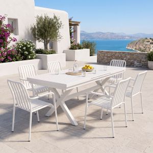 Комплект маса и столове Dagyn Vista 7 части бял алуминий 180-240x90x76см