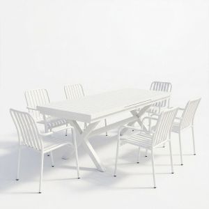 Комплект маса и столове Dagyn Vista 7 части бял алуминий 180-240x90x76см