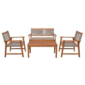 Луксозен сет двуместна градинска пейка с маса и столове Spring Living – естествена акация и бежово въже