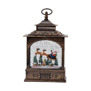 Декоративен коледен фенер FL24007 с музика и Usb златен 18X9X28 см