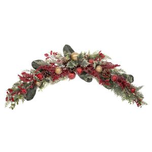 Замръзнал гирлянд с червени и златни топки и плодове 120см