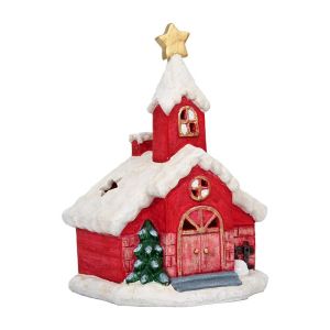 Коледна декоративна къщичка с Led червено-бял цвят 19X17X27 см