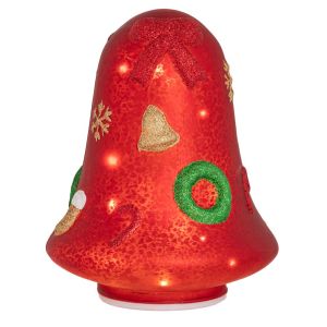Червена въртяща се стъклена камбанка с Led светлина 16х20см на батерии