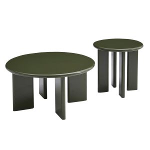 Комплект 2 холни маси Flix HM18452.07 Mdf в гланцов маслинено зелен цвят φ80 и φ50см.