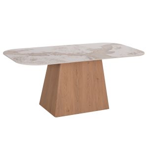 Трапезарна маса Nordu HM18414 Mdf основа - керамичен плот в цвят бял/кафяв мрамор 180X90X76ВСМ.