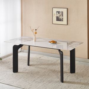Трапезарна маса Dalle HM18479.03 Mdf плот в бял мрамор - метални крака в черно 180X90X76ВСМ.