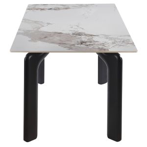 Трапезарна маса Dalle HM18479.03 Mdf плот в бял мрамор - метални крака в черно 180X90X76ВСМ.