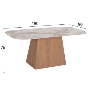 Трапезарна маса Nordu HM18414 Mdf основа - керамичен плот в цвят бял/кафяв мрамор 180X90X76ВСМ.
