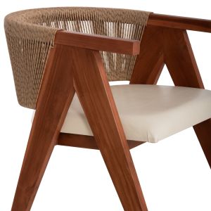 Трапезен стол Brann HM18238.12 тиково дърво-въже-екрю Pu 60X62X76ВСМ.