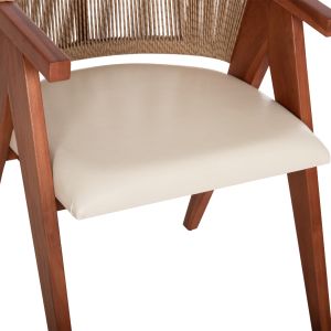 Трапезен стол Brann HM18238.12 тиково дърво-въже-екрю Pu 60X62X76ВСМ.