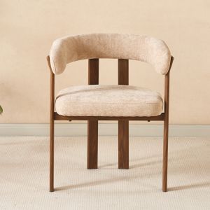 Трапезен стол Shemi HM18476.01 бежов кадифе - метални крака от орех 65X56X79ВСМ.