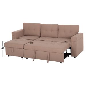 Ъглов разтегателен диван, обърнат, Sal HM3310.03, бежов плат, 213X136X84ВСМ