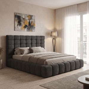 Двойно легло Pernant с място за съхранение, антрацит, букле, плат 160x200 см